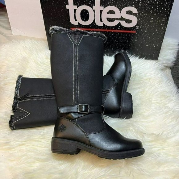Women's Totes Hight Black Boots Winter Cozy Insulated Waterproof Snow 6 - Picture 1 of 11